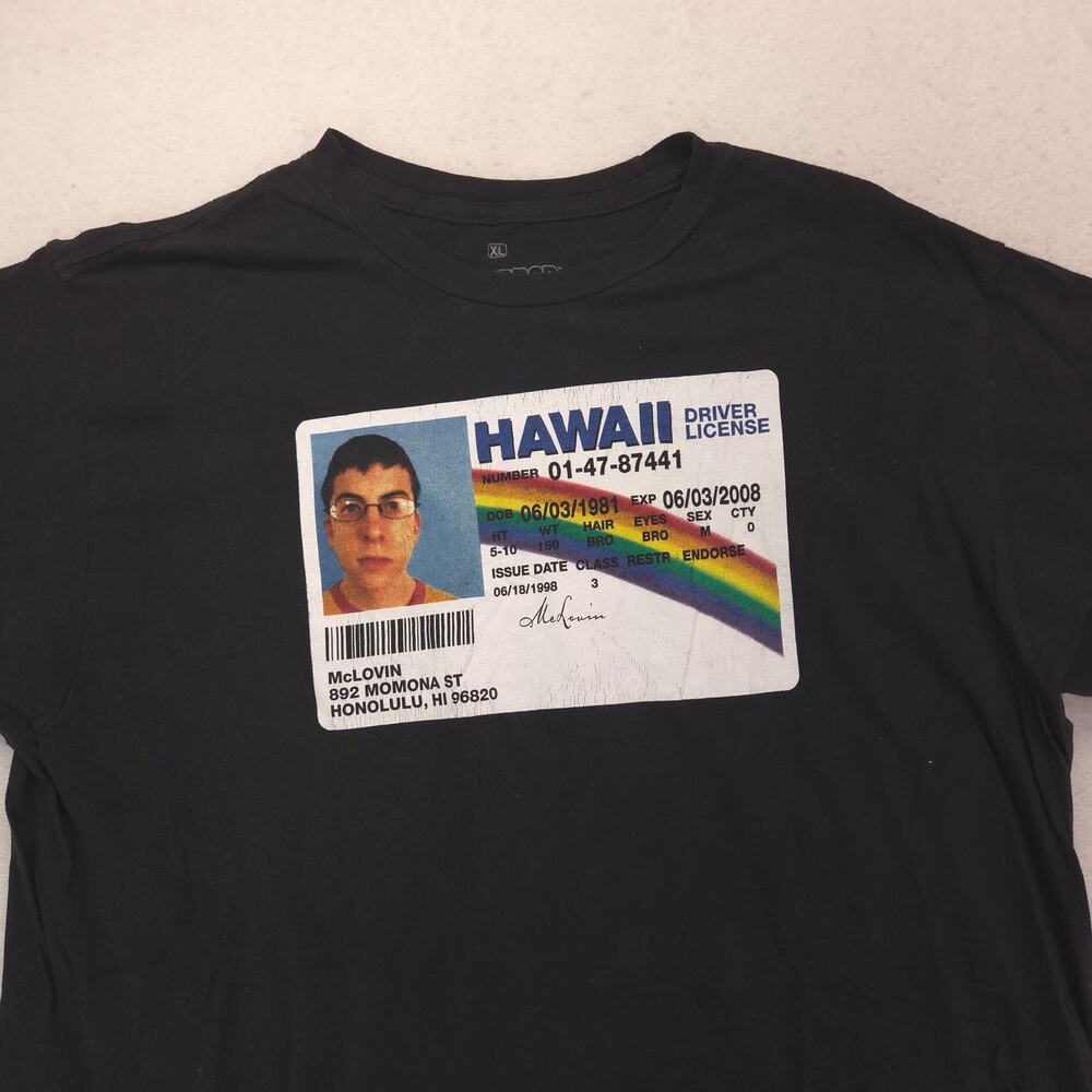 Superbad McLovin Crew Neck Short Sleeve Graphic T Shirt Mens Size XL Black 16225